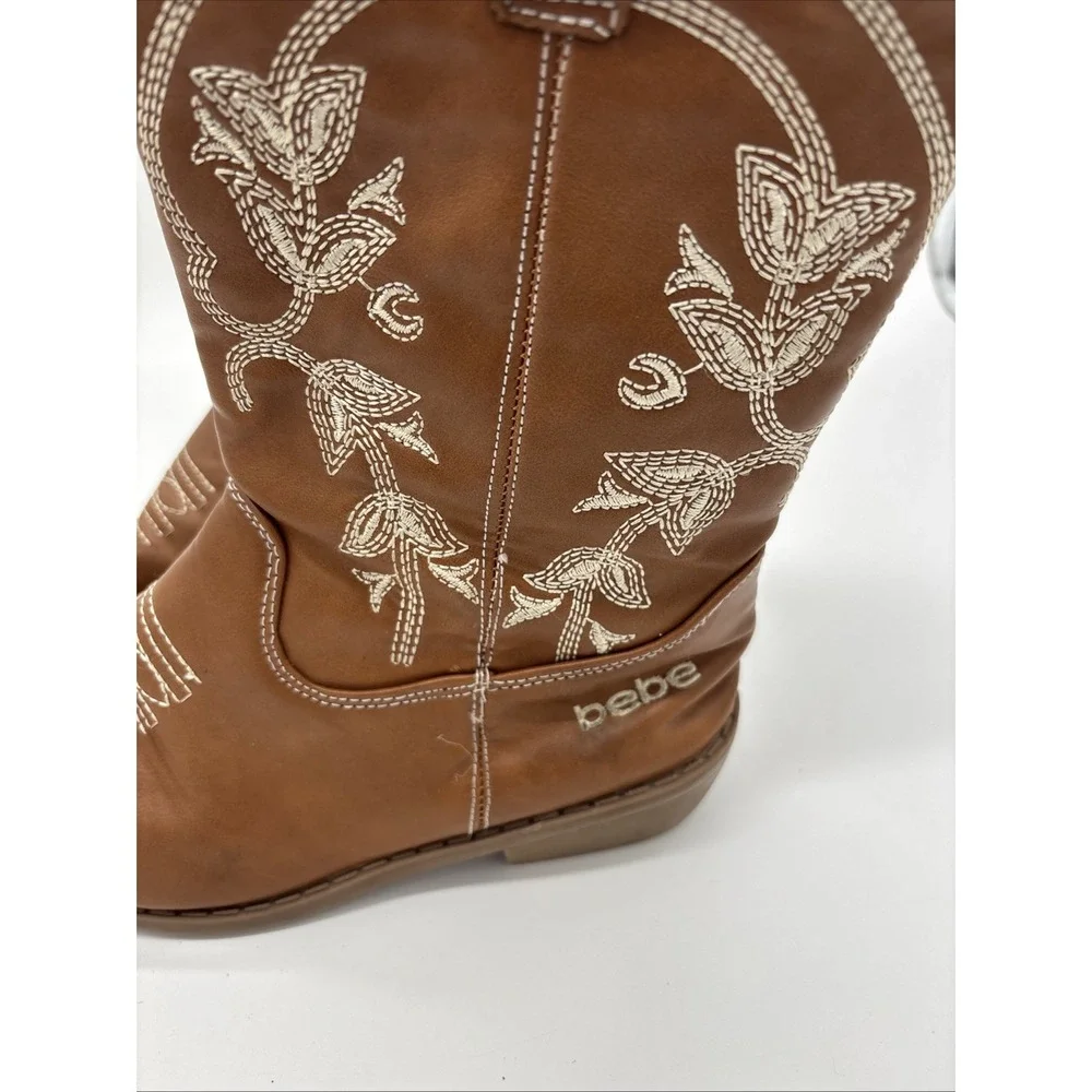 Bebe Girls Cowgirl  Boots Size 3 Brown‎ With White Designs.